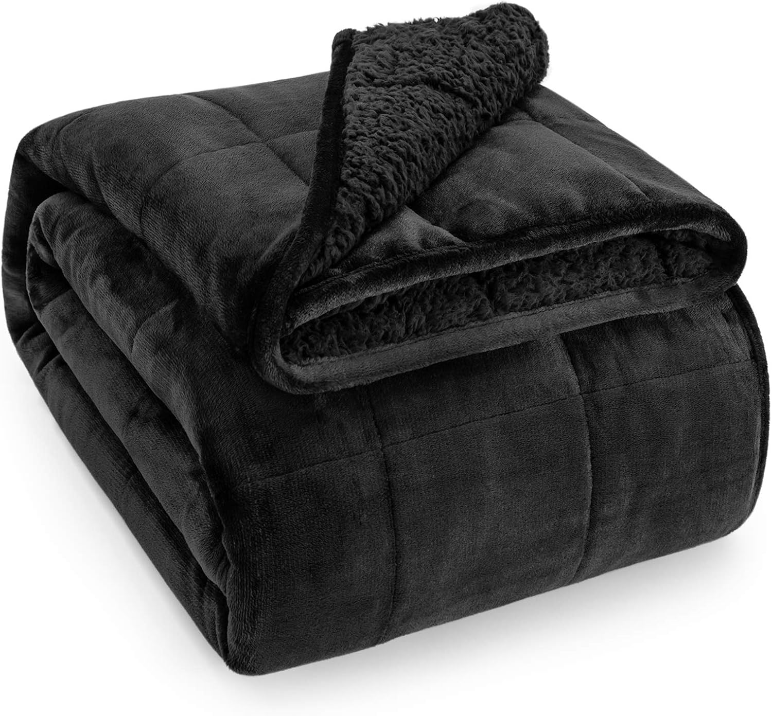 Wemore Weighted Blanket for Adult 15lbs Sherpa Fleece Queen 60"x80" Black