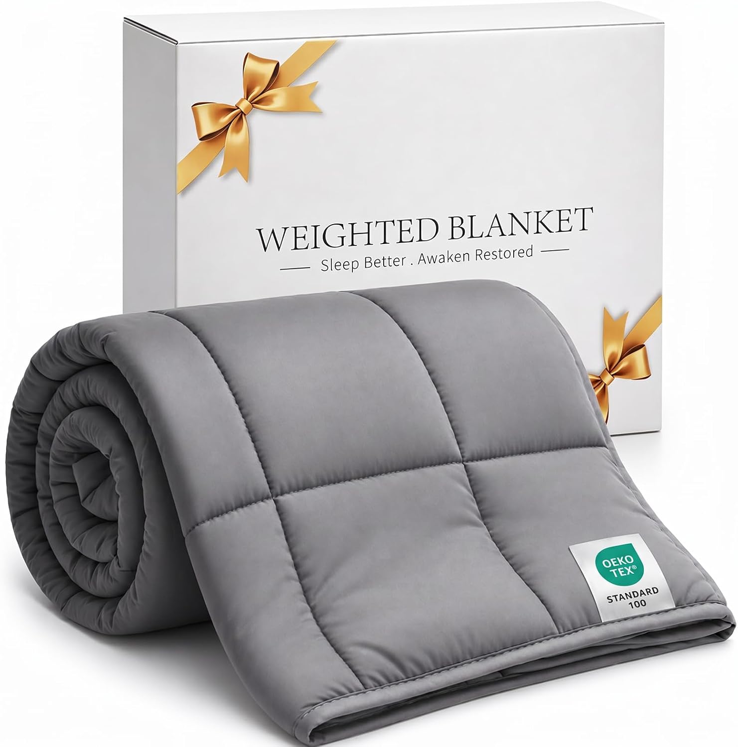 Smart Queen Weighted Blanket 15lbs (48”x72”,Grey) Twin Size Soft Cooling Heavy Blanket for Sleeping, All Season Comfort with Premium Glass Beads,Machine Washable