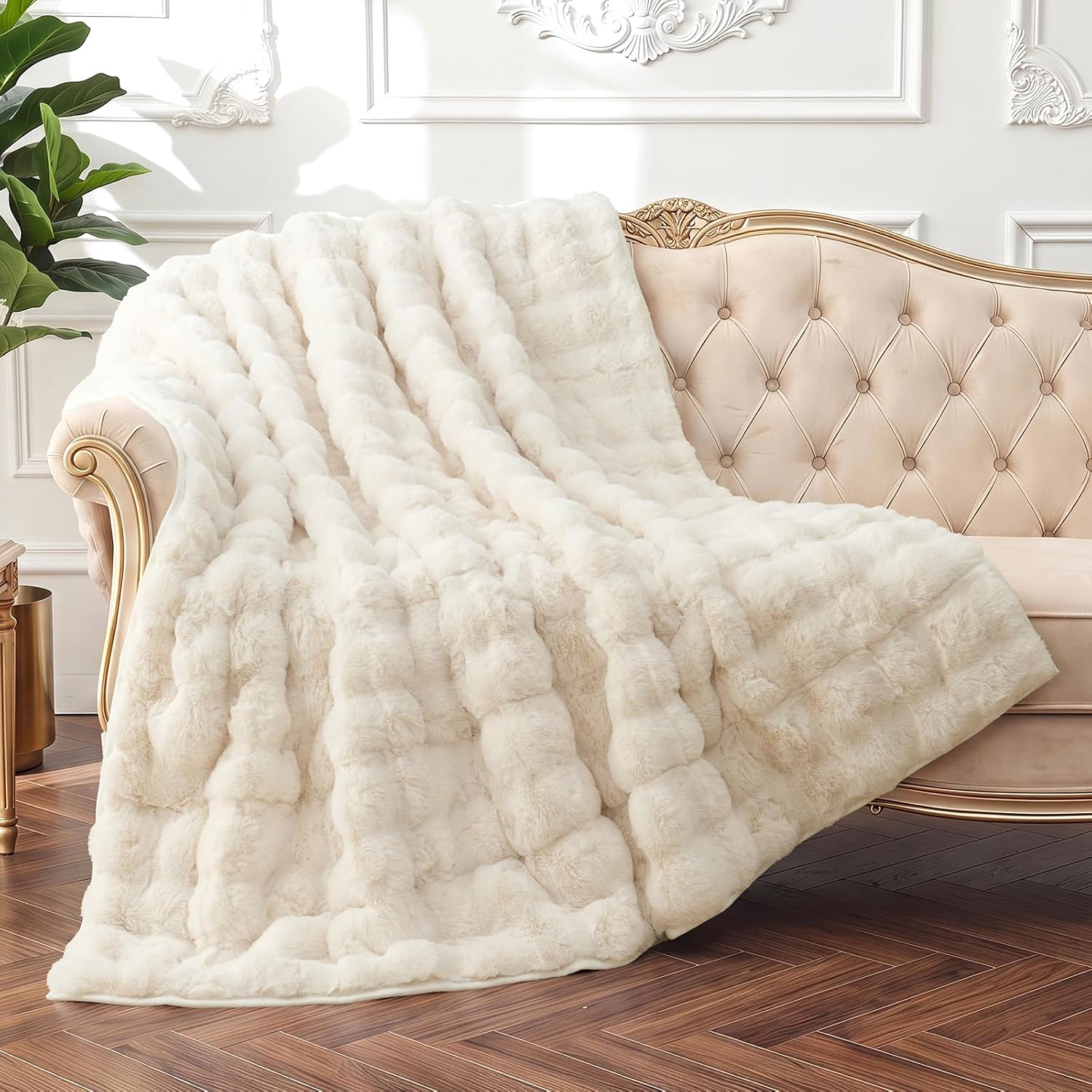 Wemore Fluffy Weighted Blanket for Adults 80" X 87" 15 lbs King Size Cream