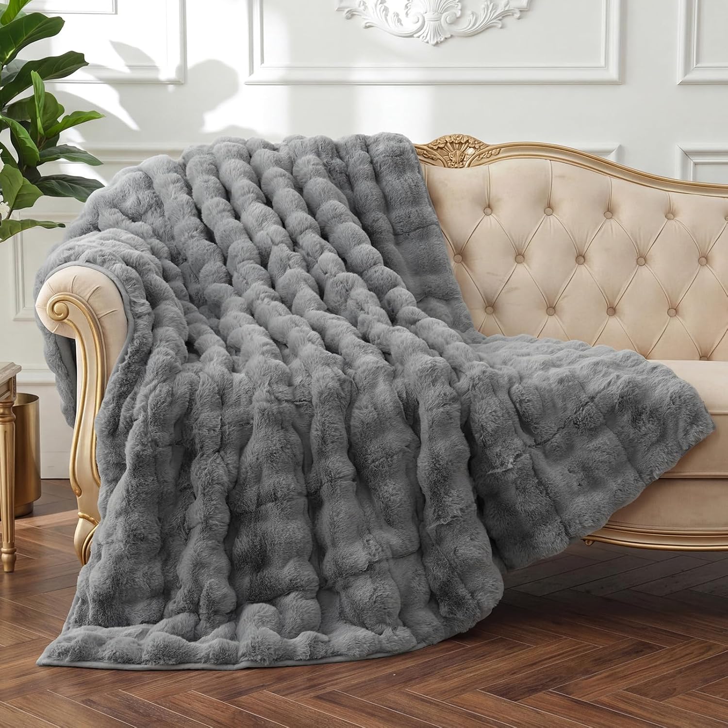 Wemore Fluffy Weighted Blanket for Adults 60 x 80 15 lbs Queen Size Grey